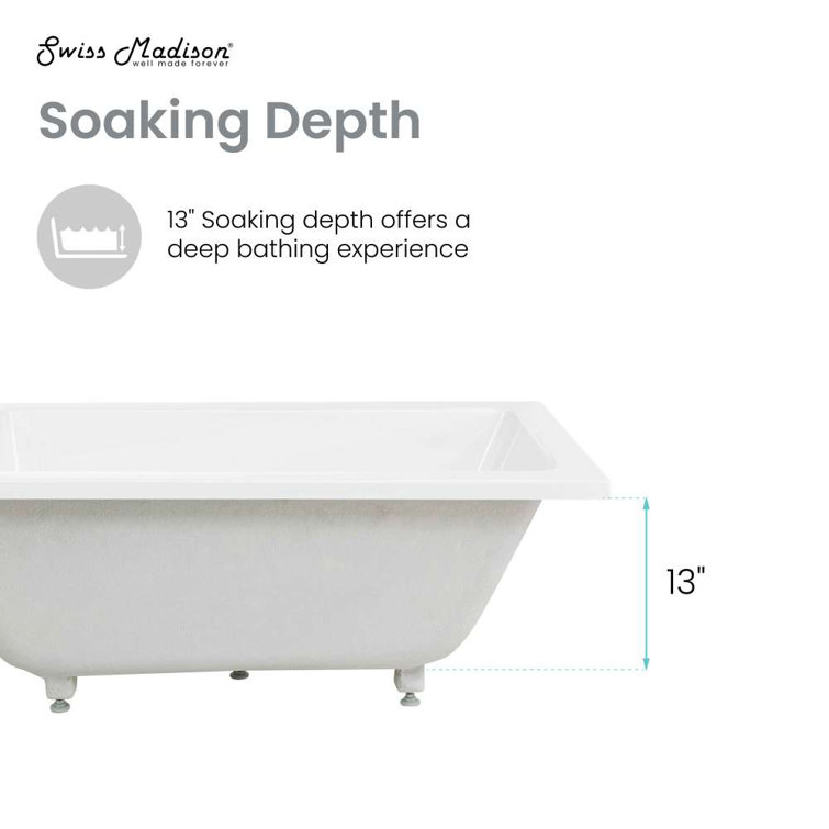 White Acrylic 30" Drop-In Bathtub with Glossy Finish