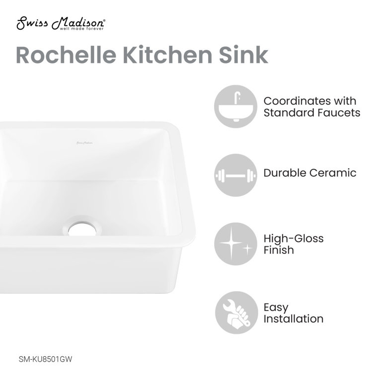 Rochelle 24 x 18 White Ceramic Drop-In Kitchen Sink