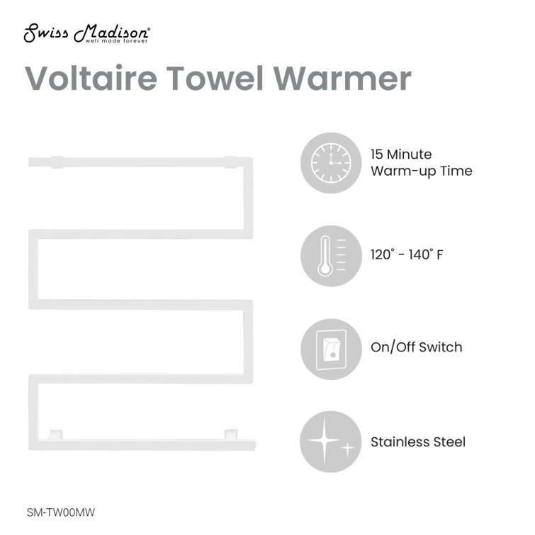 Voltaire 5-Bar Matte White Stainless Steel Electric Towel Warmer