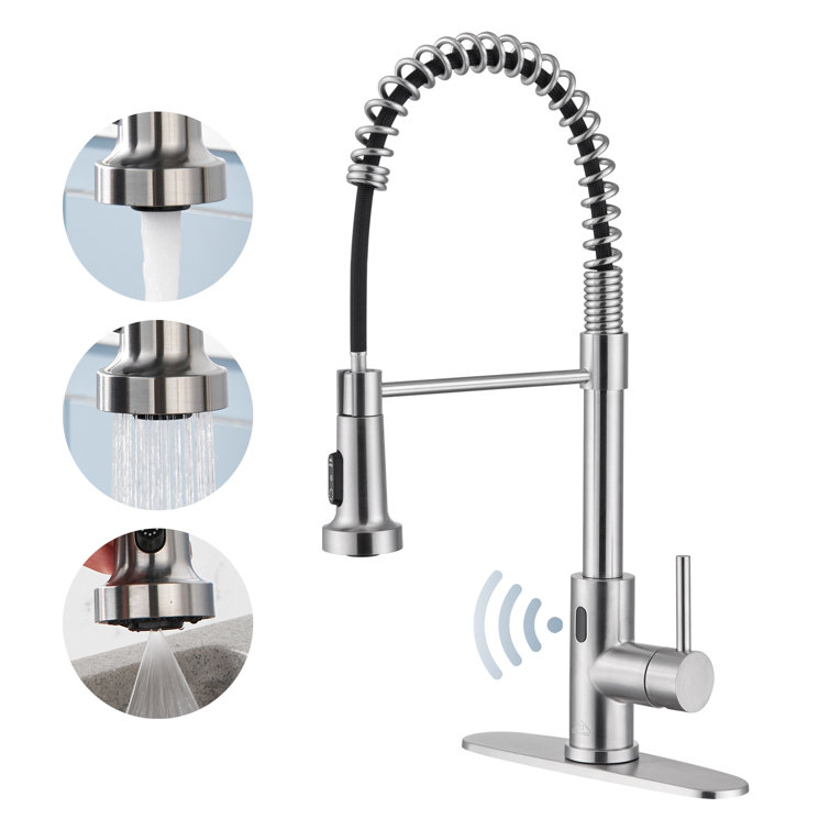 Brushed Nickel Touchless Pull-Down Kitchen Faucet with Spray