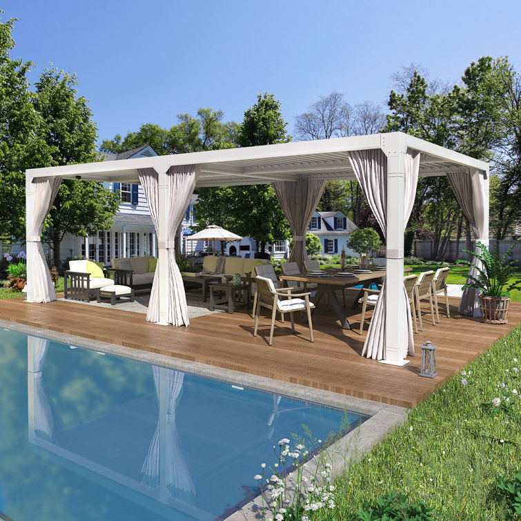 White Aluminum Outdoor Pergola with Adjustable Louver Roof, 20 ft x 10 ft