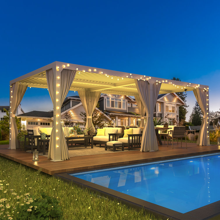 White Aluminum Outdoor Pergola with Adjustable Louver Roof, 20 ft x 10 ft