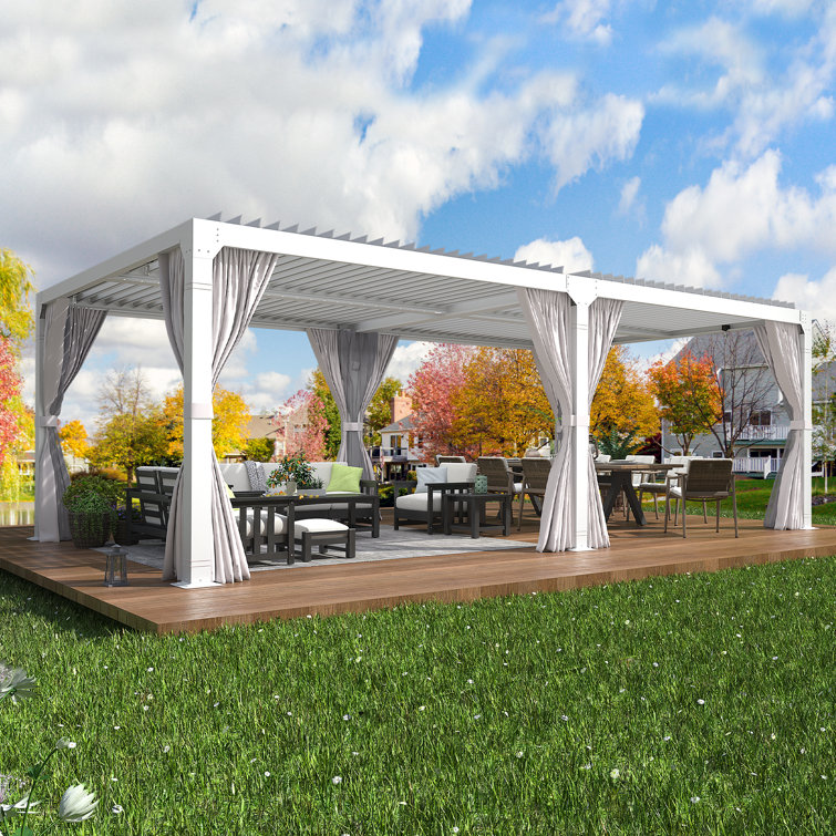 White Aluminum Outdoor Pergola with Adjustable Louver Roof, 20 ft x 10 ft