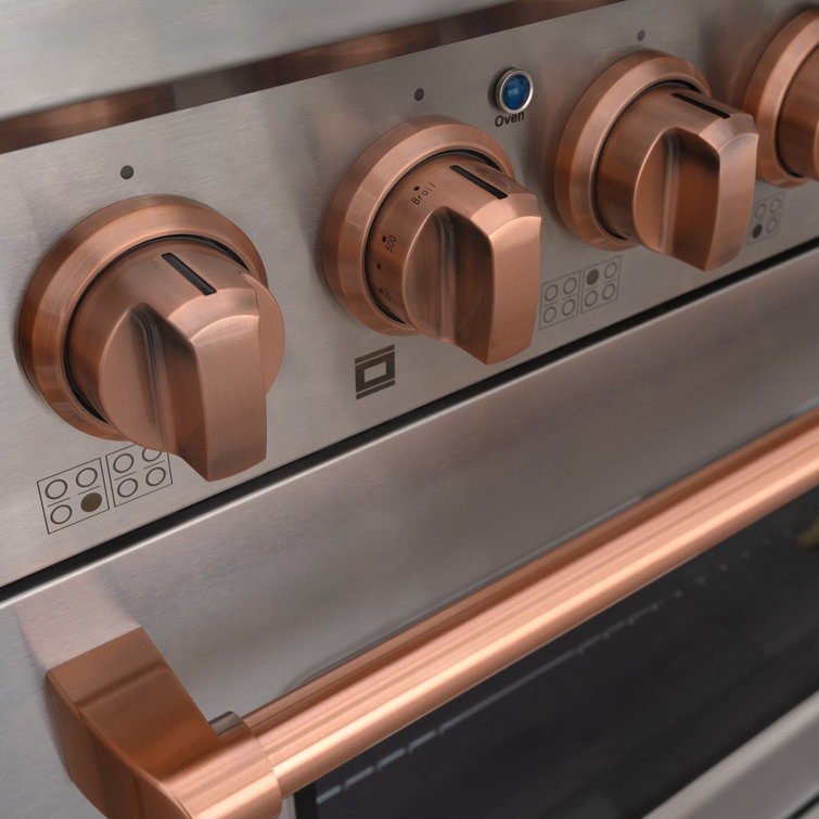 Akicon 48" Stainless Steel and Copper 8-Burner Gas Range with Convection Oven