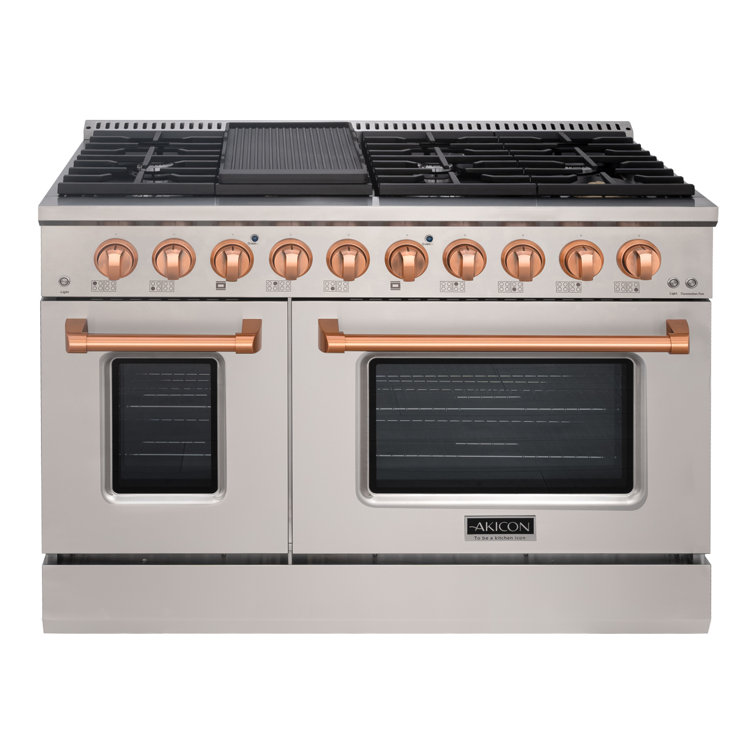 Akicon 48" Stainless Steel and Copper 8-Burner Gas Range with Convection Oven