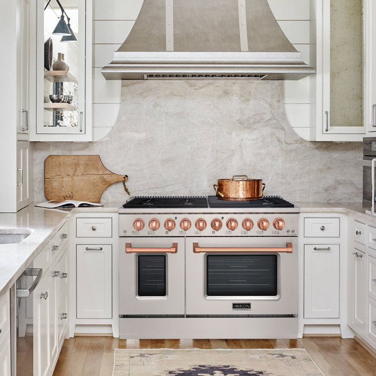 Akicon 48" Stainless Steel and Copper 8-Burner Gas Range with Convection Oven