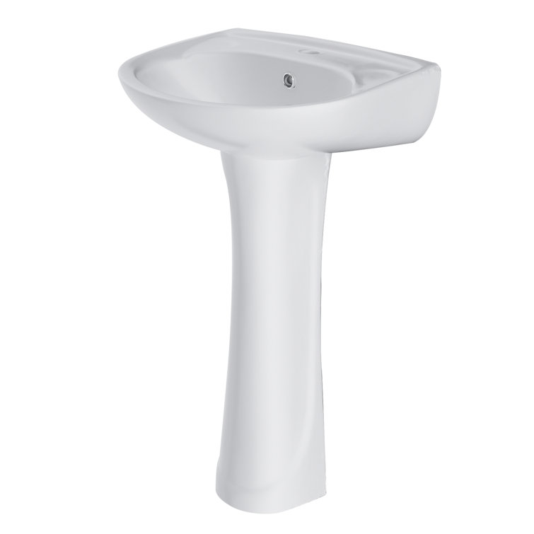 20 in. White Ceramic U-Shape Pedestal Sink with Overflow Drain