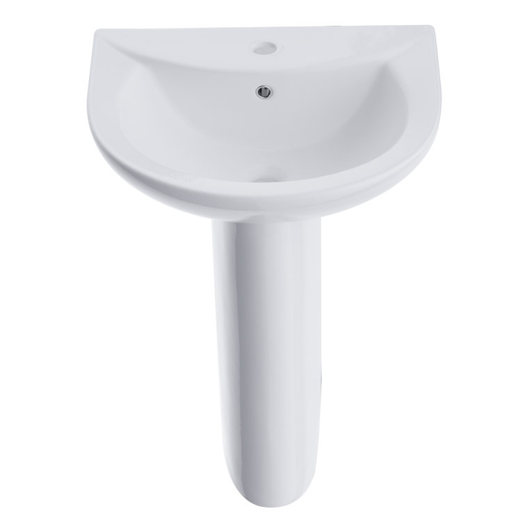 White Ceramic Gloss Pedestal Bathroom Sink with Overflow Drain