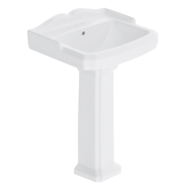 23-Inch White Ceramic Rectangular Pedestal Bathroom Sink