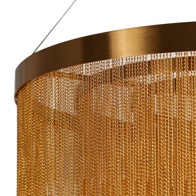 Gold 3-Tier Chain Tassel Drum Chandelier