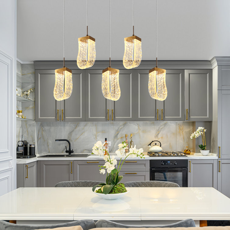 Aeyilana Brass and Crystal 5-Light LED Kitchen Island Pendant