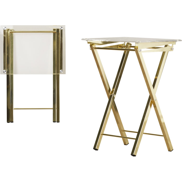 Gold and Clear Glass Folding Tray Table Set