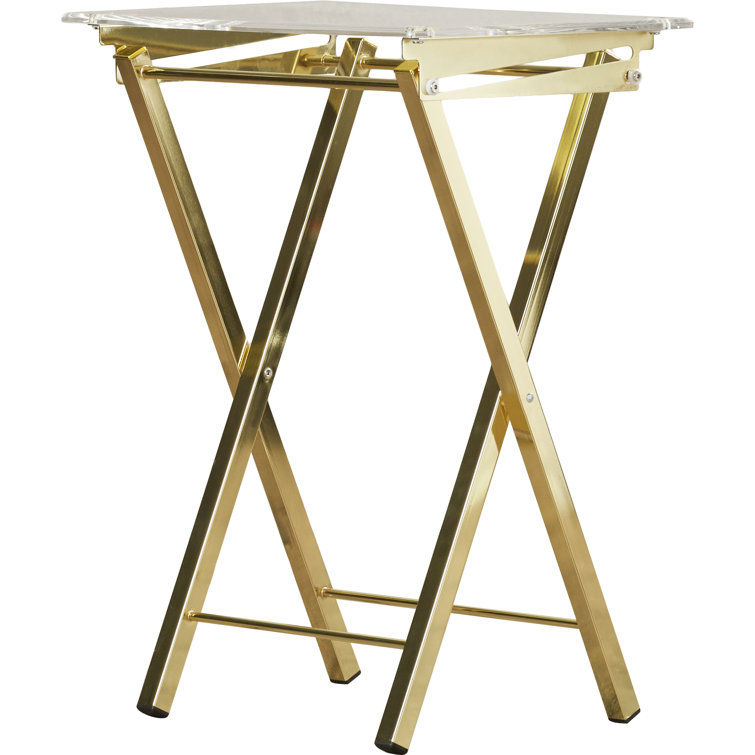 Gold and Clear Glass Folding Tray Table Set