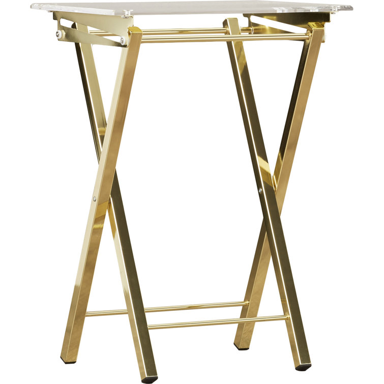 Gold and Clear Glass Folding Tray Table Set