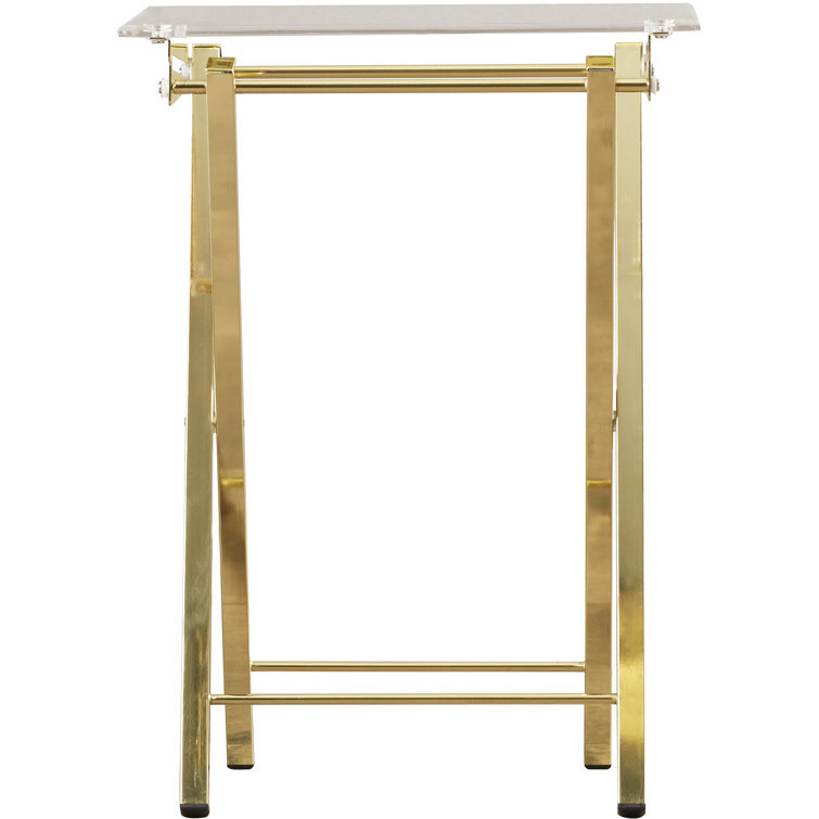 Gold and Clear Glass Folding Tray Table Set