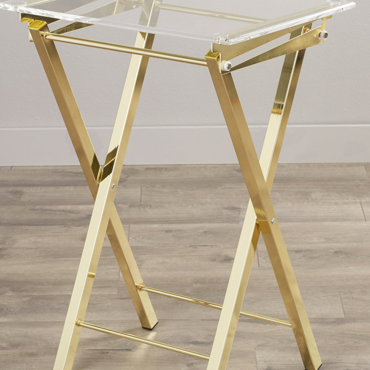 Gold and Clear Glass Folding Tray Table Set