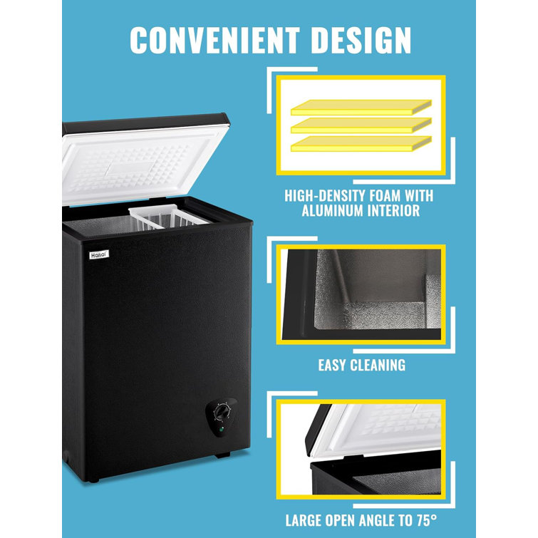 WANAI Black Compact Chest Freezer with Adjustable Temperature Control
