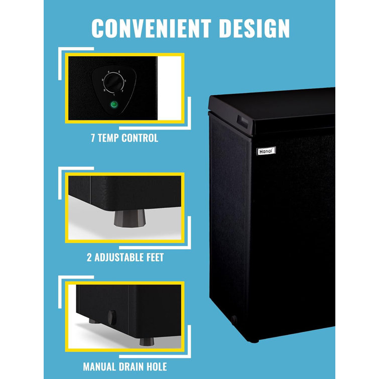 WANAI Black Compact Chest Freezer with Adjustable Temperature Control