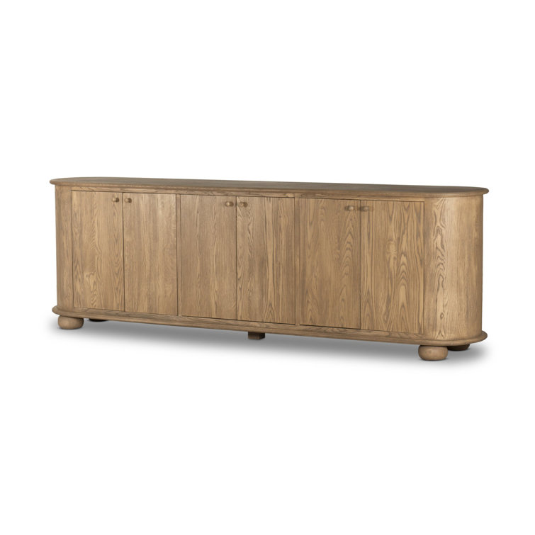 Light Wash Oak 98'' Modern Sideboard with Rounded Edges