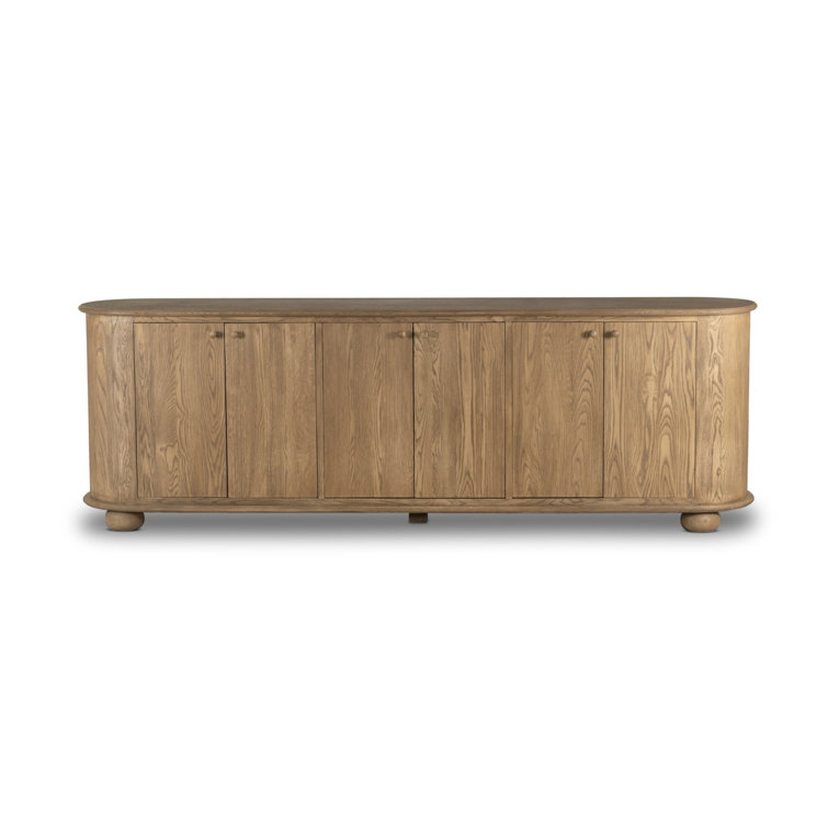 Light Wash Oak 98'' Modern Sideboard with Rounded Edges