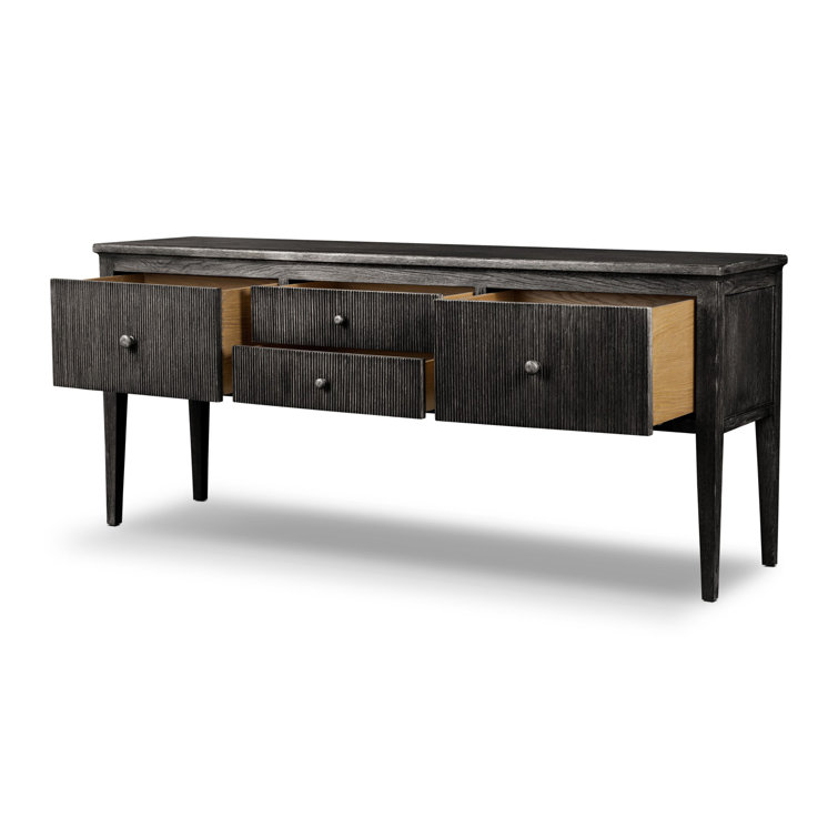 Distressed Black Oak Sideboard with Reeded Details
