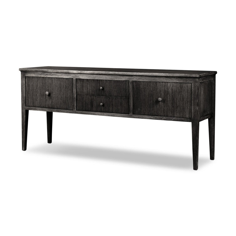 Distressed Black Oak Sideboard with Reeded Details