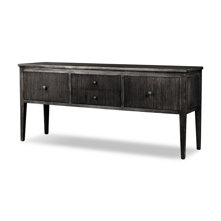 Distressed Black Oak Sideboard with Reeded Details