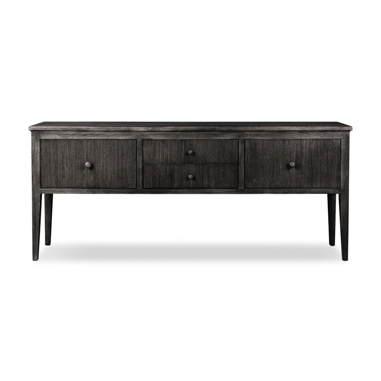 Distressed Black Oak Sideboard with Reeded Details