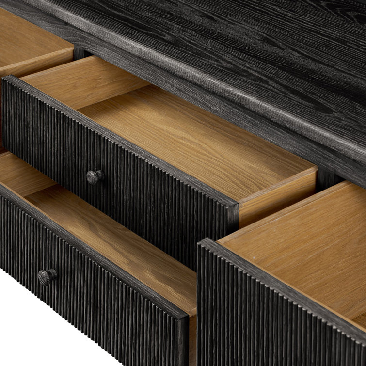 Distressed Black Oak Sideboard with Reeded Details