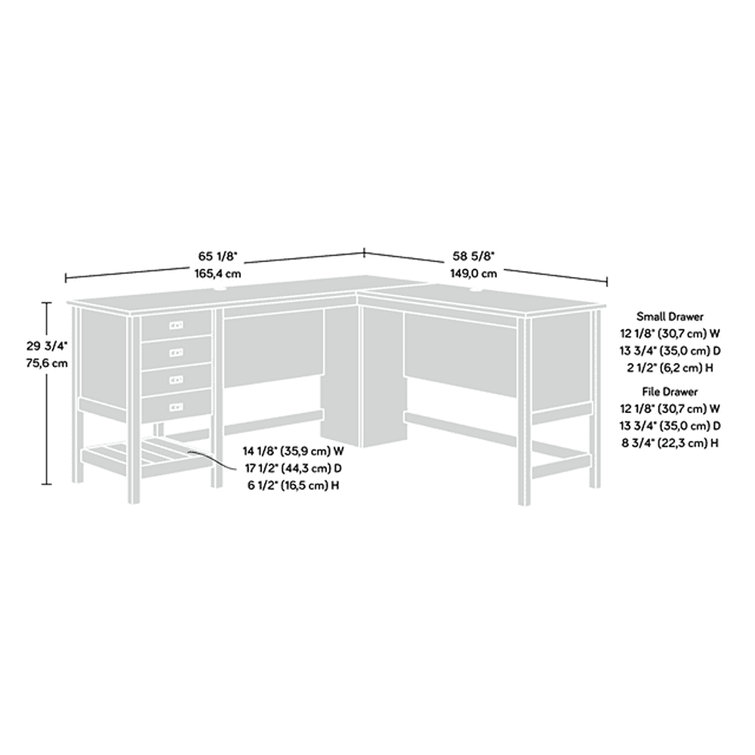 Mystic Oak L-Shaped Writing Desk with Drawer and Filing Cabinet