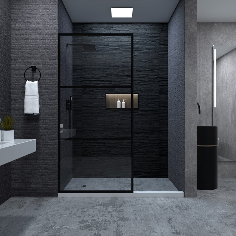 Matte Black Framed Clear Tempered Glass Shower Screen