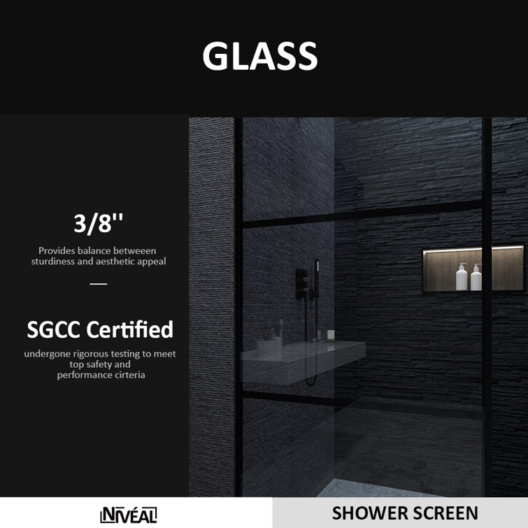 Matte Black Framed Clear Tempered Glass Shower Screen