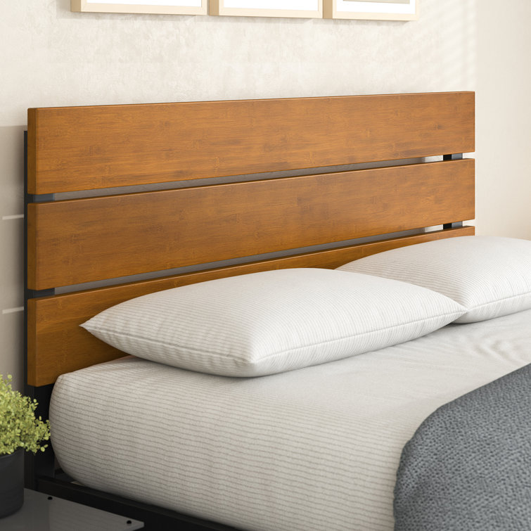 King Black Metal and Bamboo Wood Platform Bed with Slats and Drawer
