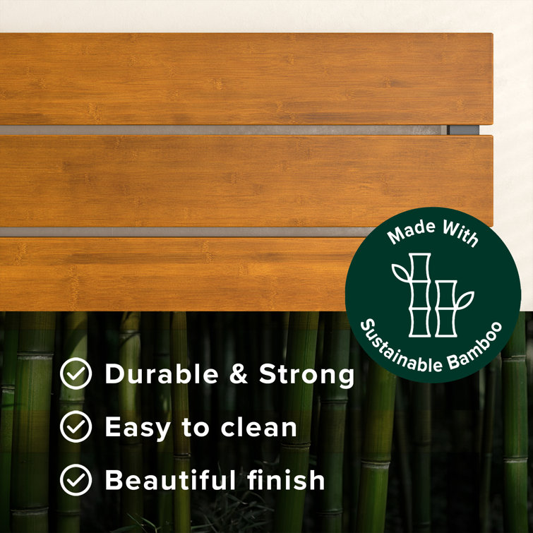 King Black Metal and Bamboo Wood Platform Bed with Slats and Drawer