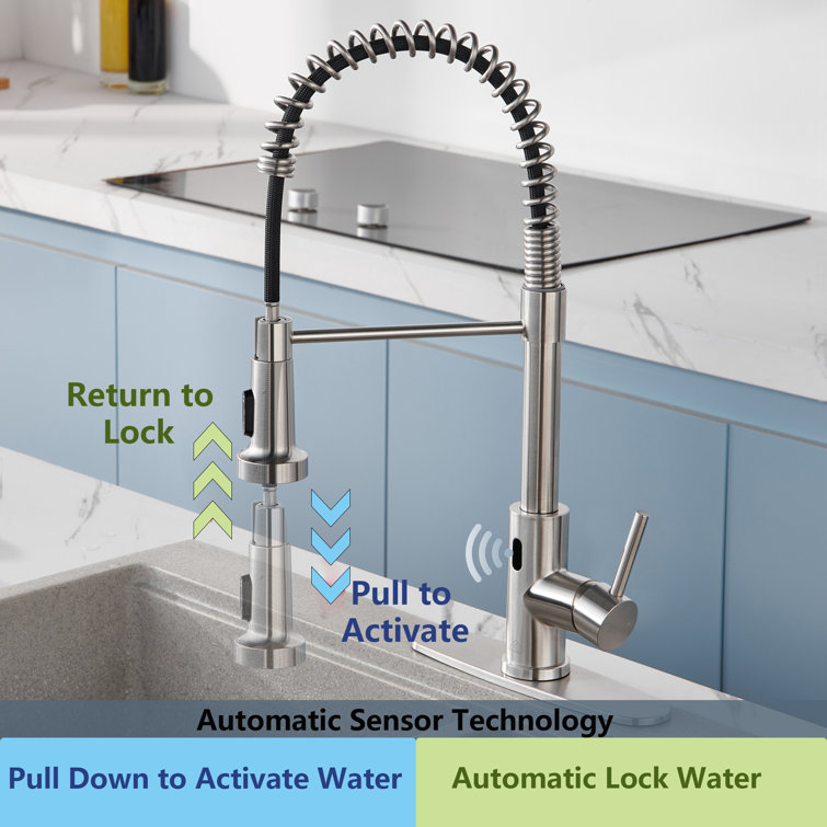 Brushed Nickel Touchless Pull-Down Kitchen Faucet with Spray