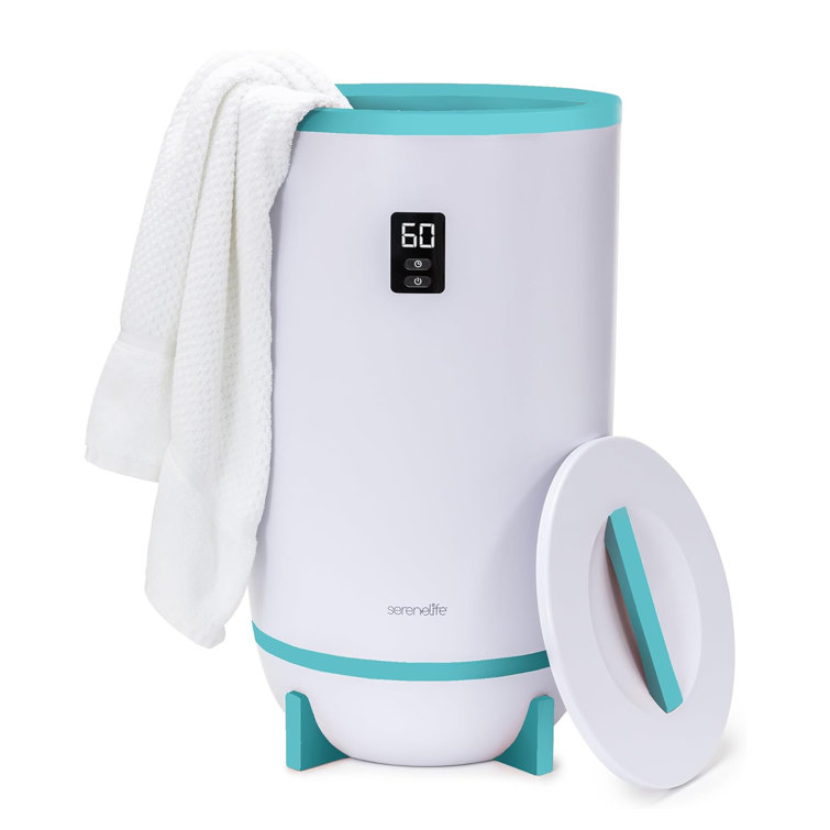 SereneLife White and Blue Bucket Towel Warmer with Timer