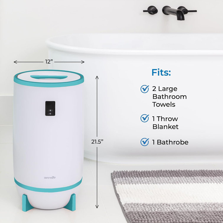 SereneLife White and Blue Bucket Towel Warmer with Timer