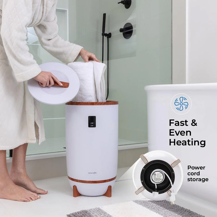White and Brown Electric Towel Warmer with Timer and LED Display