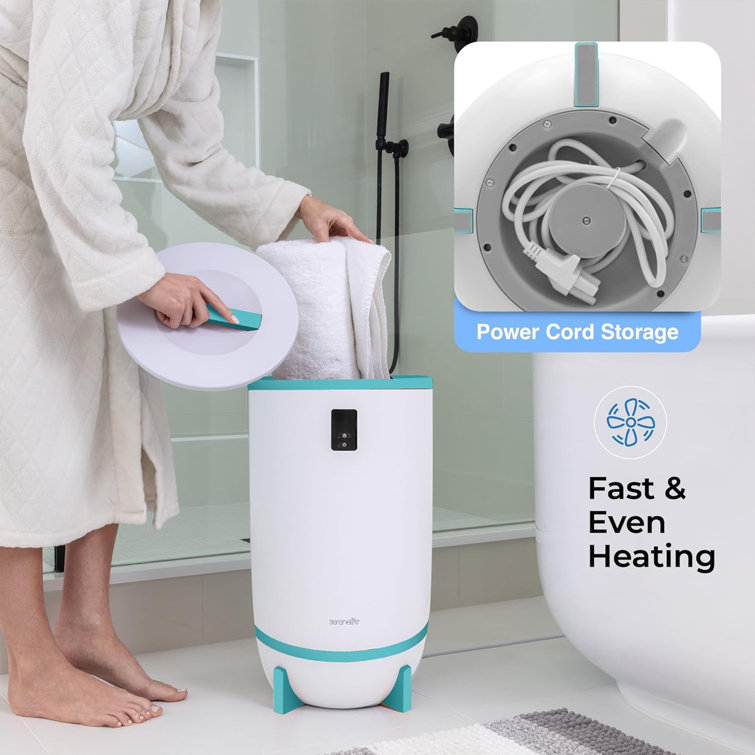 SereneLife White and Blue Bucket Towel Warmer with Timer