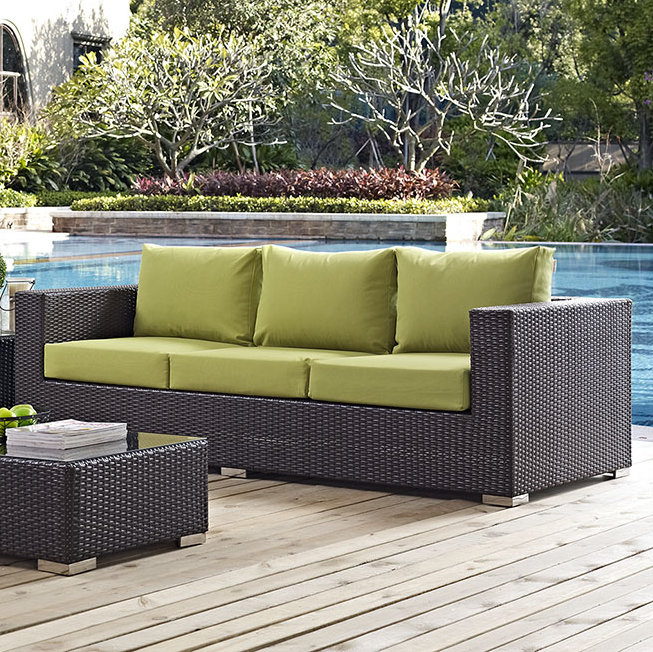 Espresso Peridot Wicker Rattan Three-Seat Outdoor Sectional Sofa