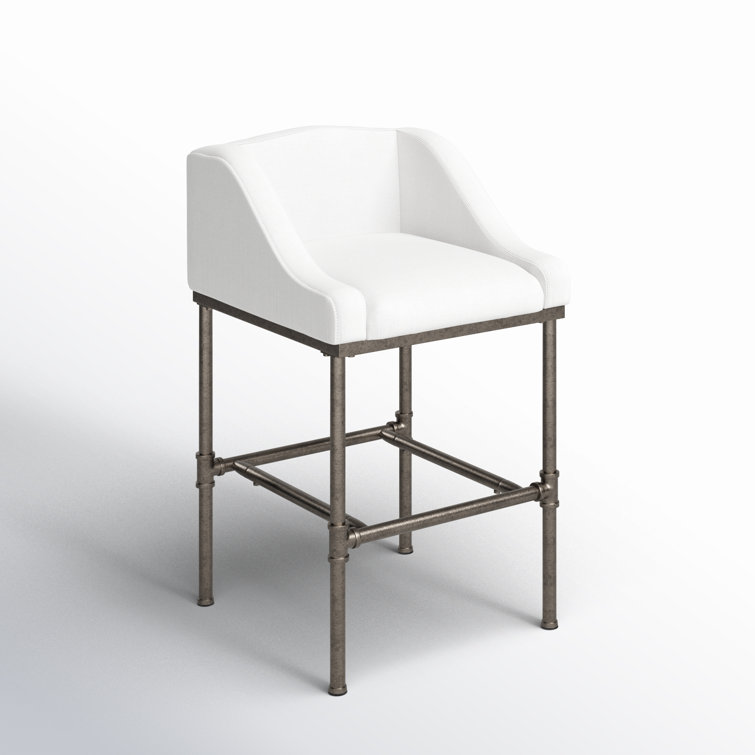 Silver Swivel Metal Counter Stool with White Performance Fabric