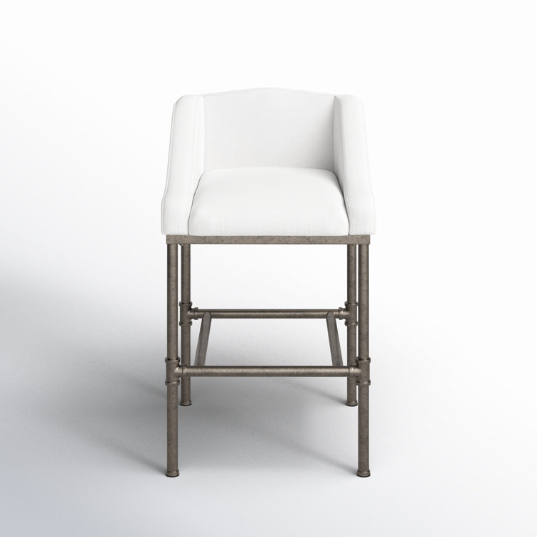 Silver Swivel Metal Counter Stool with White Performance Fabric