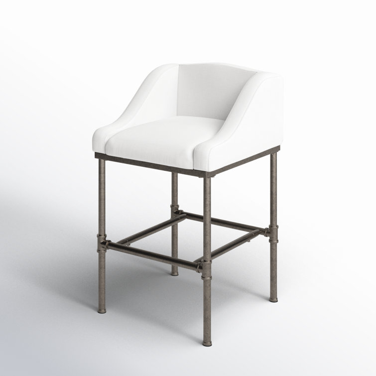 Silver Swivel Metal Counter Stool with White Performance Fabric