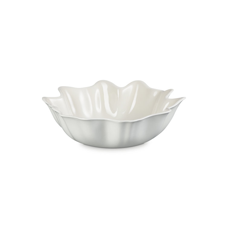 Meringue White Ceramic 15" Petal Serving Bowl