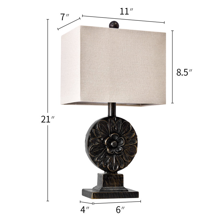 Black Resin Floral Table Lamp Set with Linen Shades