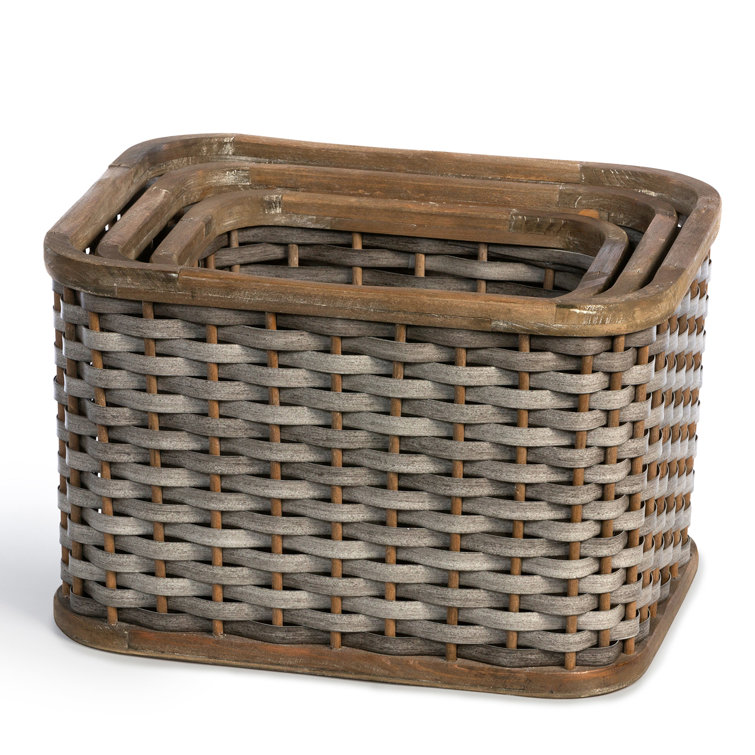 Set of 3 Gray and Brown Bamboo Storage Baskets