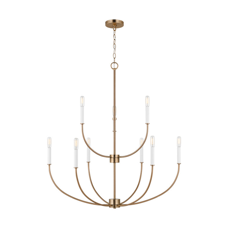 Elegant Satin Brass 9-Light Incandescent Chandelier with Clear Accents