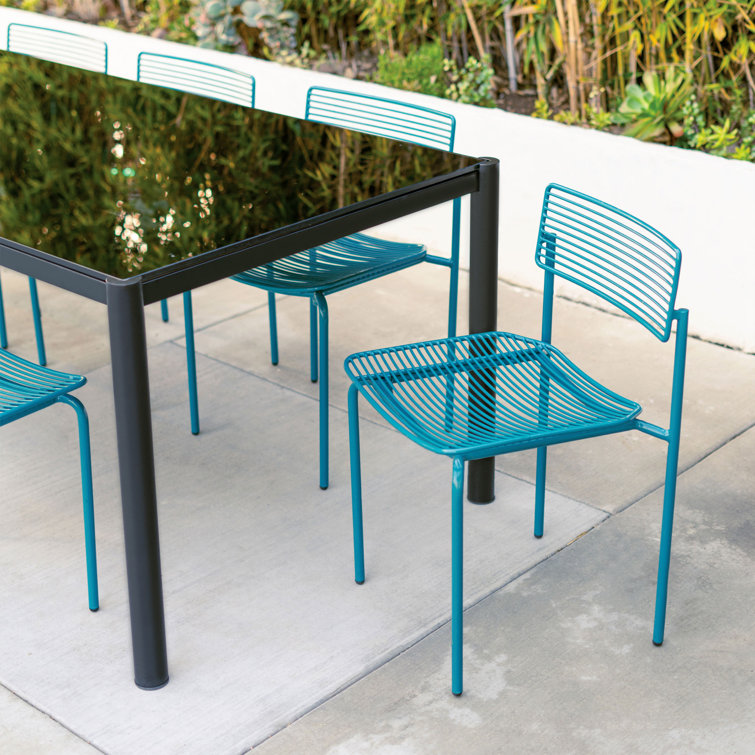 Peacock Blue Iron Stackable Side Chair for Indoor/Outdoor