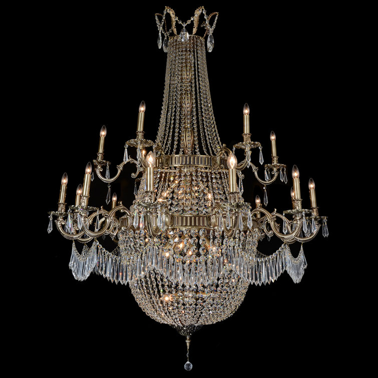Grand Gold Brass and Crystal Candle Chandelier
