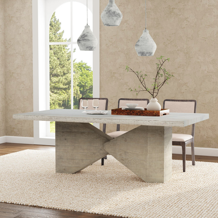 Ravenna 84" Natural Reclaimed Wood and Marble Dining Table